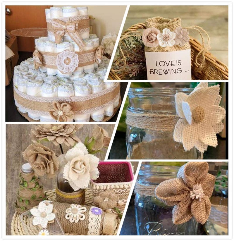 OZXCHIXU 28 PCS Natural Burlap Flowers Set,Handmade Rustic Flowers and Burlap Bowknots for Wedding Decoration,Home Embellishment DIY Crafts,Gift Wrapping Bows - Image 5